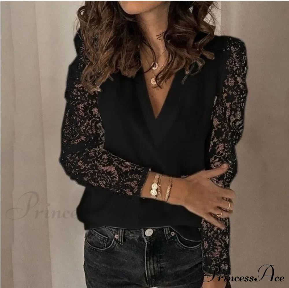 V-neck Lace Hollow Out Top - Image 8