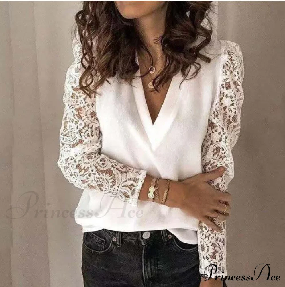 V-neck Lace Hollow Out Top - Image 9
