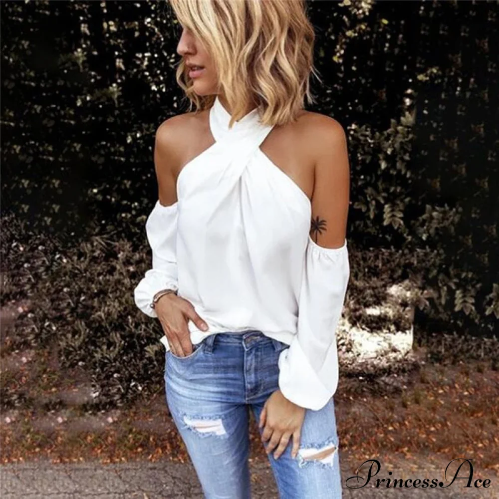 Casual Sexy Solid Color Halter Neck Strapless T-Shirt - Image 7