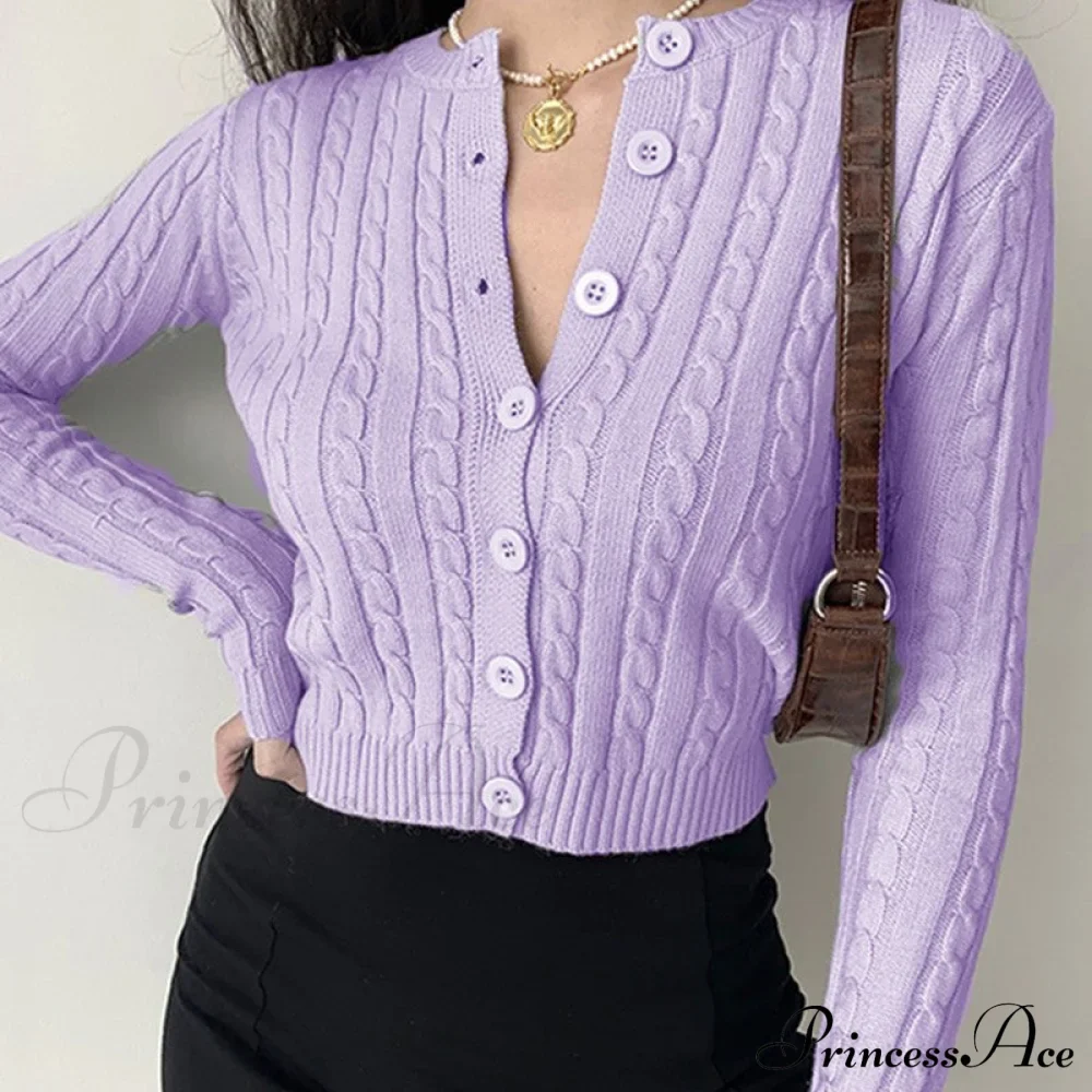 Vintage Long Sleeve Slim Knitted Cardigan - Image 3