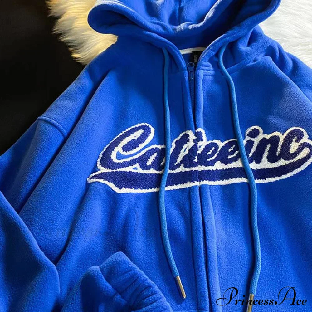 Retro Letter Print Baggy Hoody Jacket - Image 11