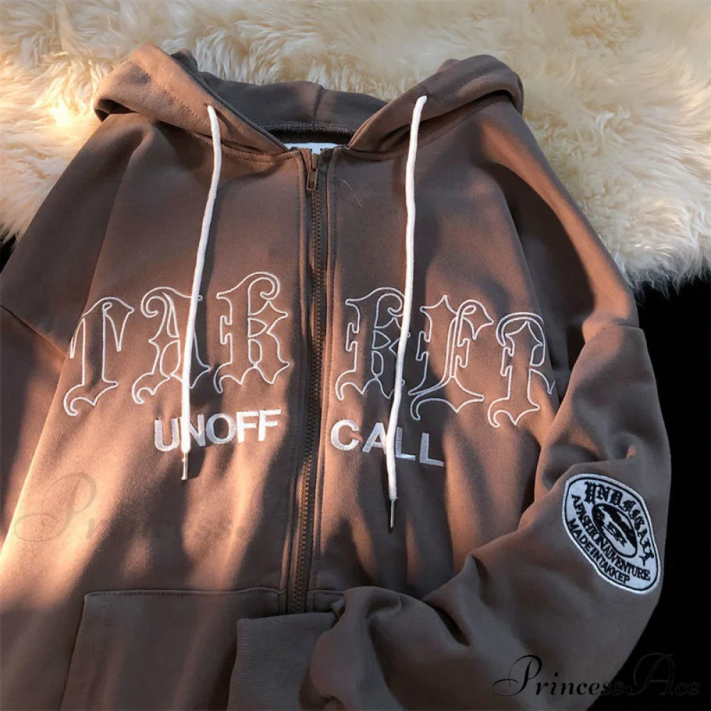 Retro Letter Print Baggy Hoody Jacket - Image 14