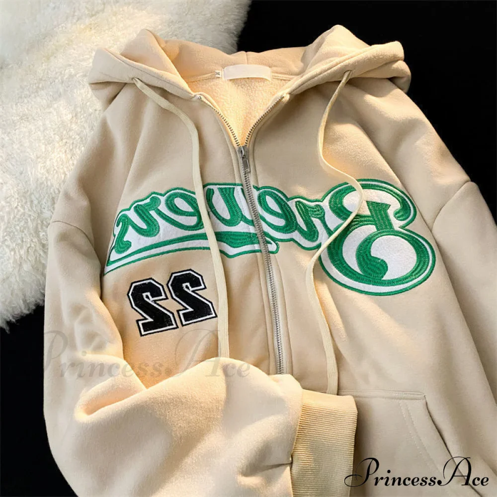 Letter Print Vintage Zip Up Oversize Jacket - Image 12