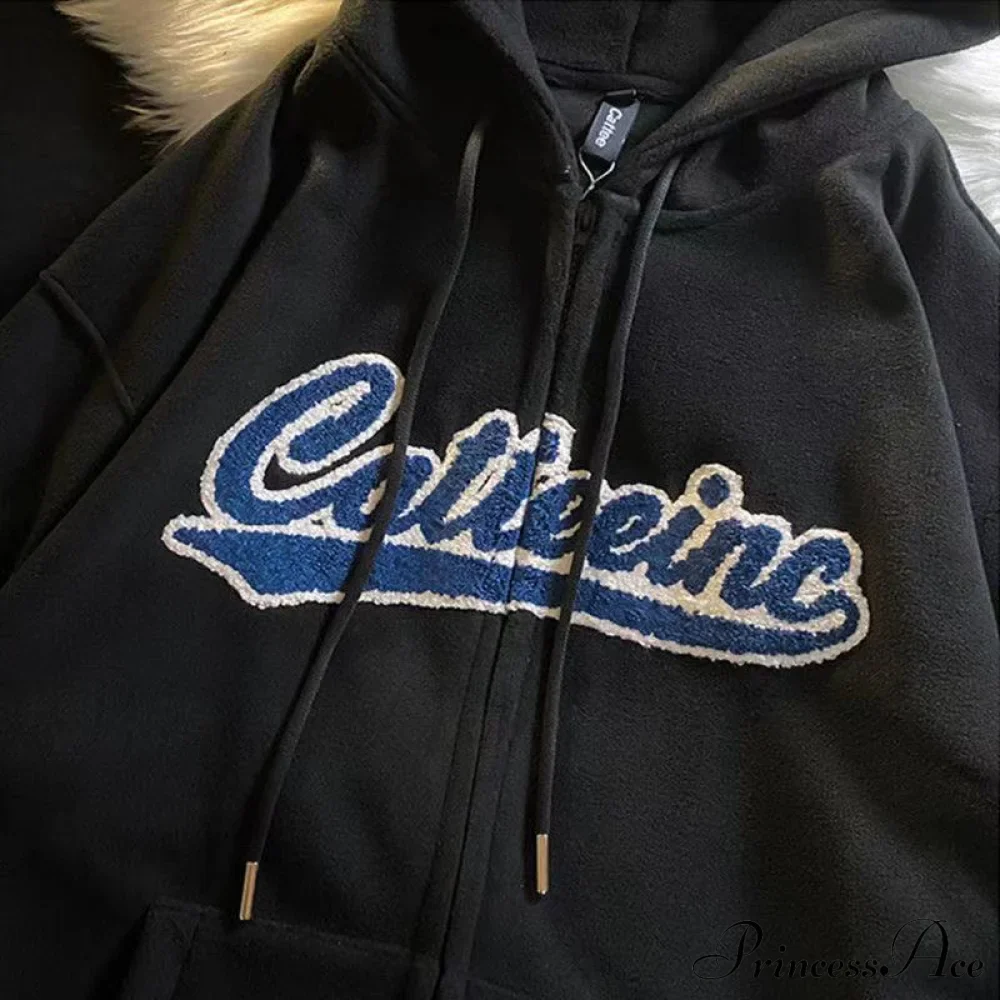 Letter Print Vintage Zip Up Oversize Jacket - Image 15