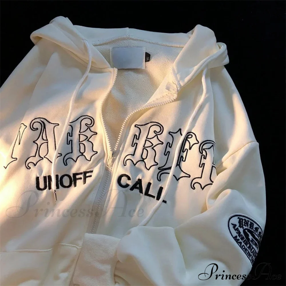 Letter Print Vintage Zip Up Oversize Jacket - Image 7