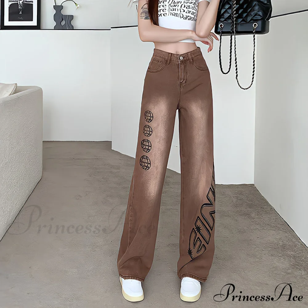 Letter Print Fashion Y2K Demin Jeans - Image 4
