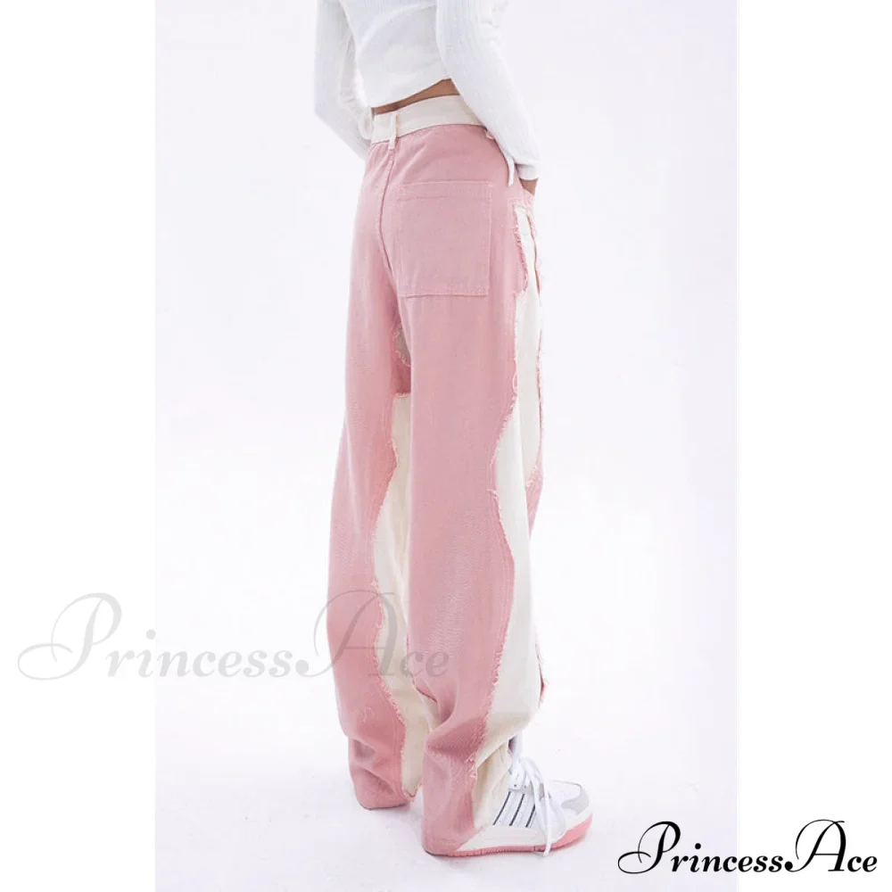 Hip Hop Street Style Pink White Baggy Jeans - Image 2