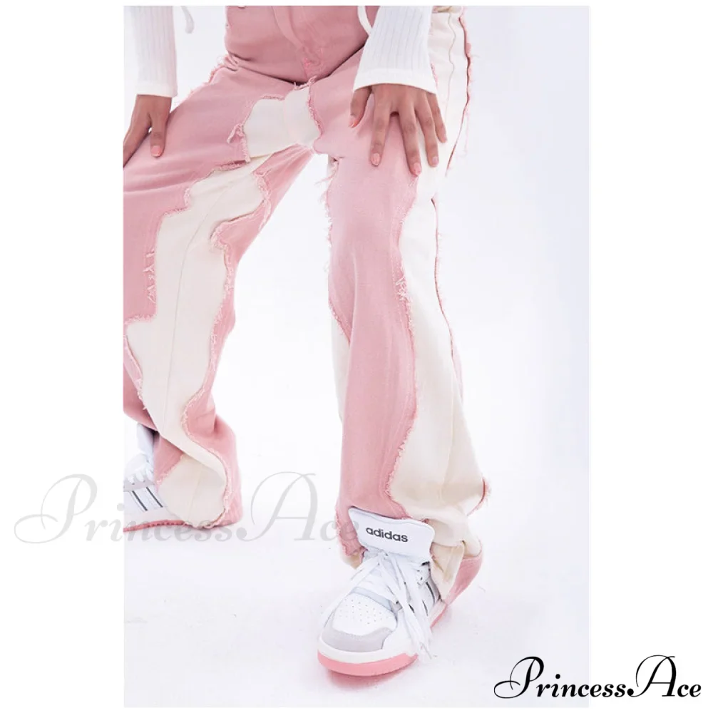 Hip Hop Street Style Pink White Baggy Jeans - Image 5