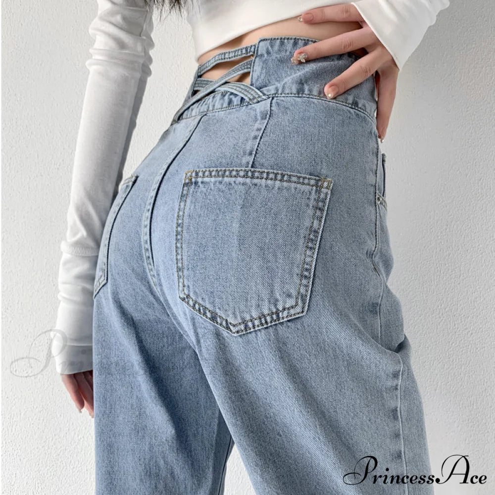 Hight Waist Blue White Wide Leg Comfy Jeans - Image 2