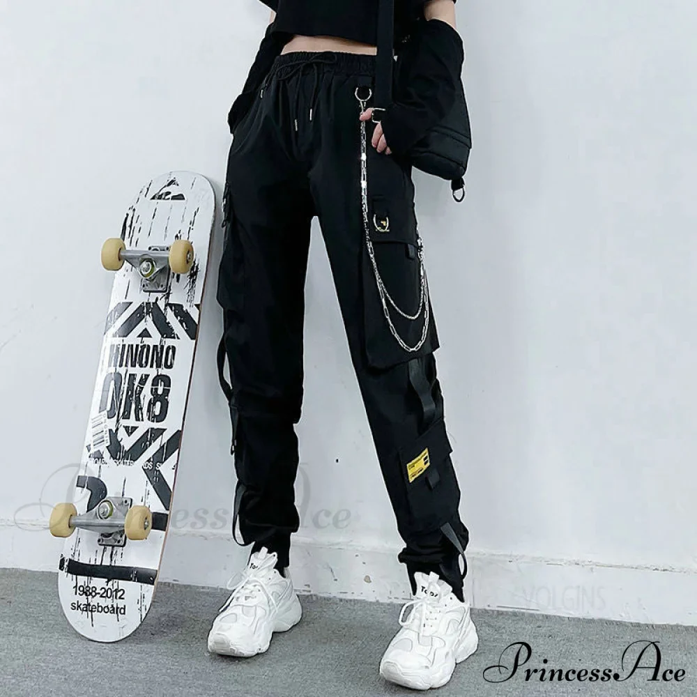 Punk Black Female Joggers Cargo Pants - Image 10