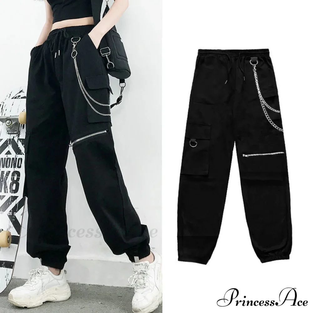 Punk Black Female Joggers Cargo Pants - Image 11