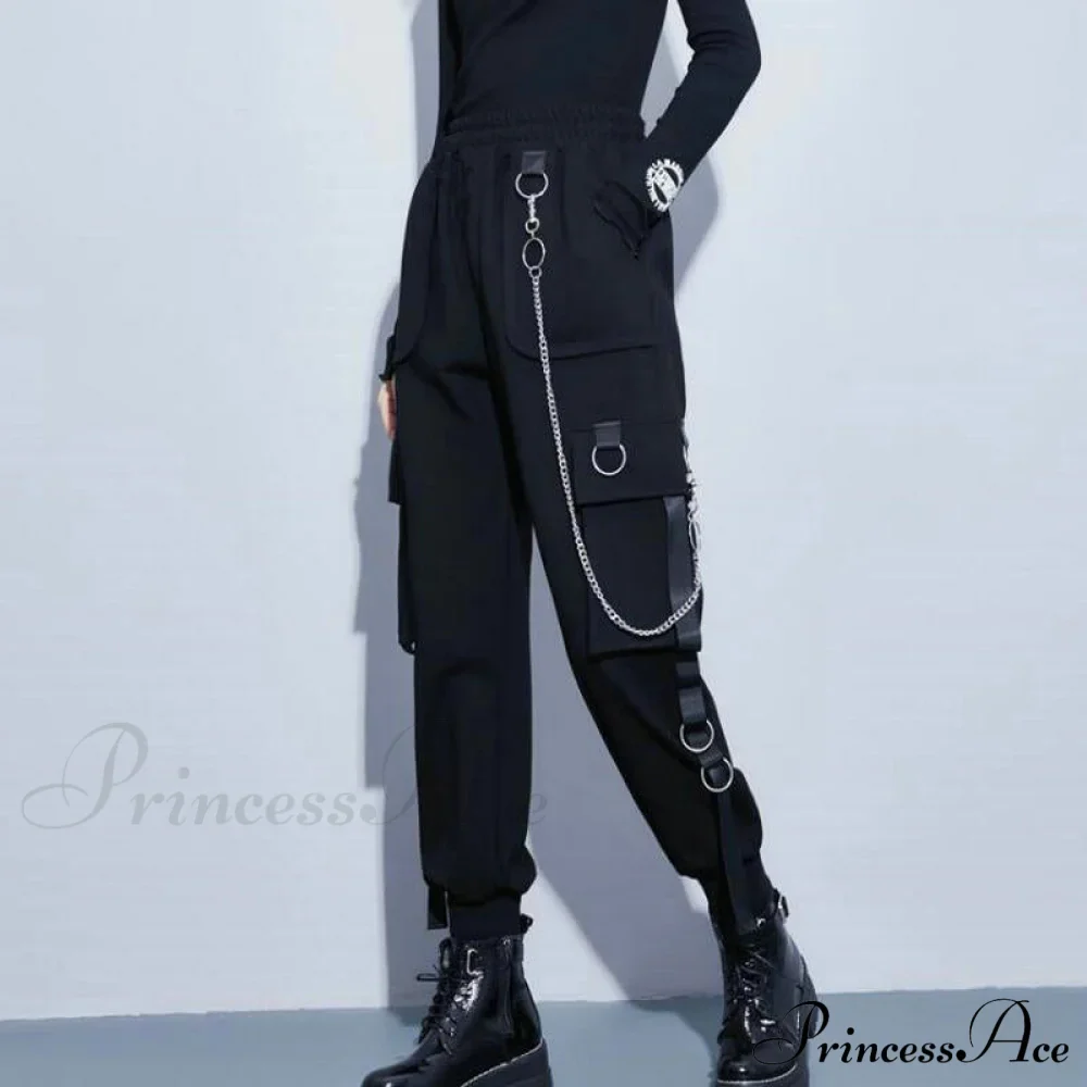 Punk Black Female Joggers Cargo Pants - Image 4