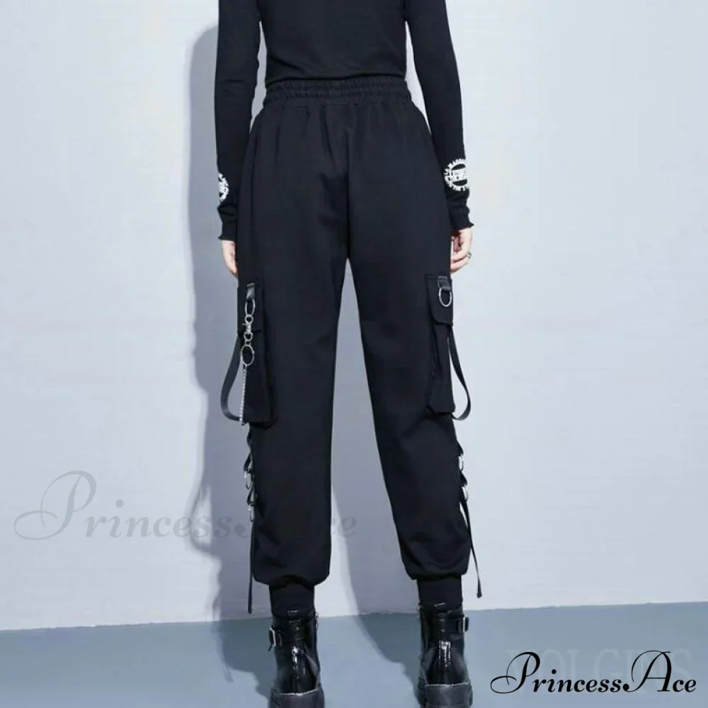 Punk Black Female Joggers Cargo Pants - Image 6