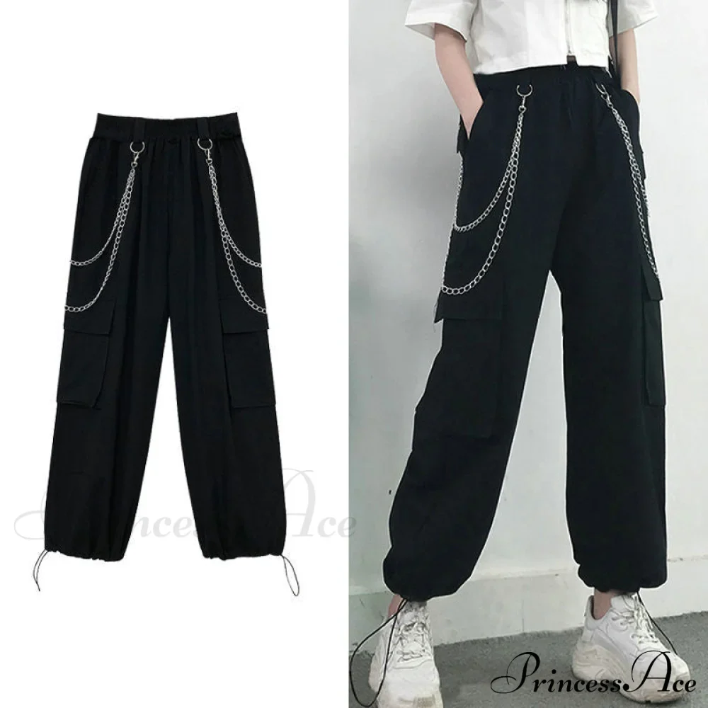 Punk Black Female Joggers Cargo Pants - Image 9