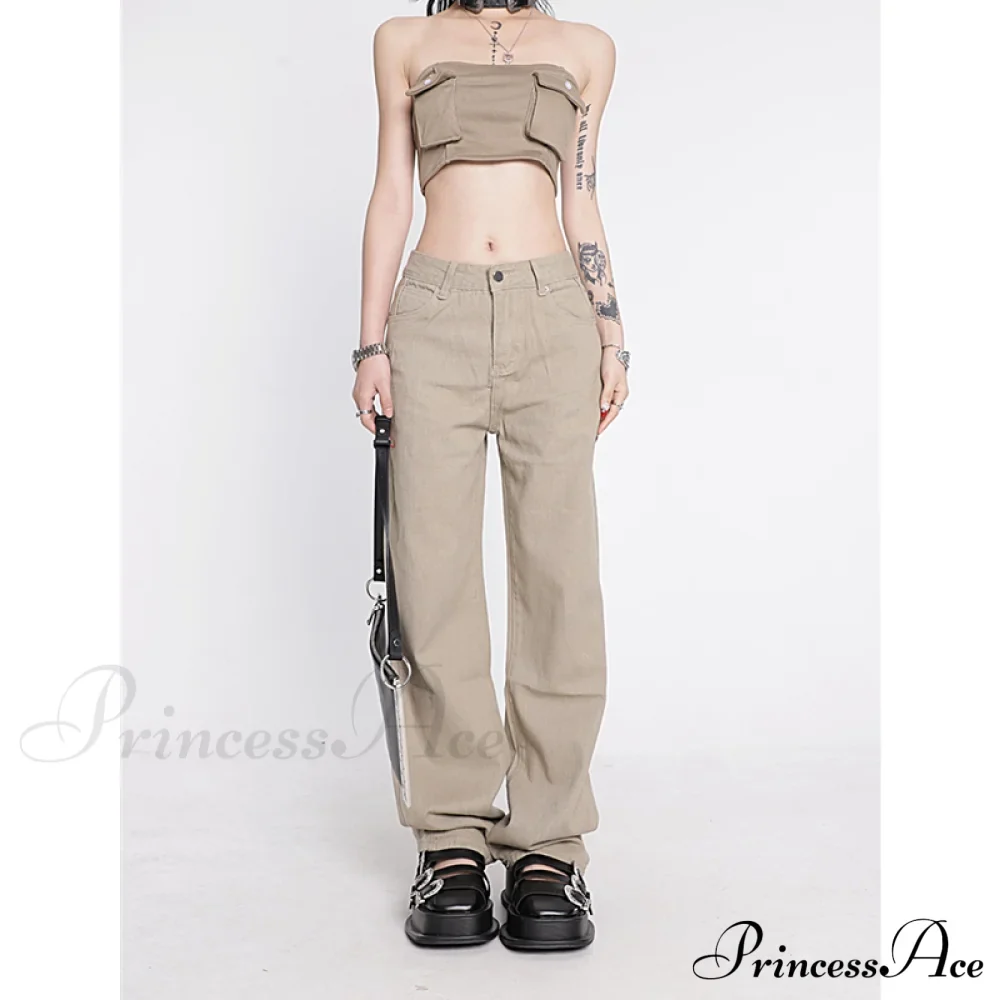 Khaki Wide Leg Jeans - Image 2
