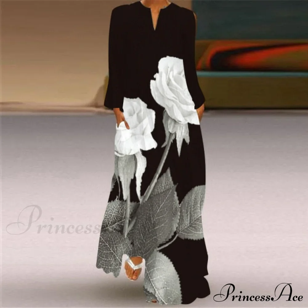 Printed Long Pocket Sexy V-neck Long Sleeve Dresses - Image 15