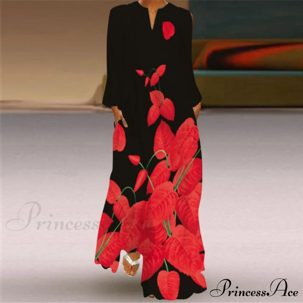 Printed Long Pocket Sexy V-neck Long Sleeve Dresses - Image 25