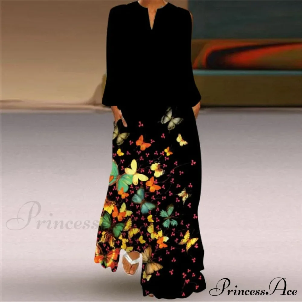Printed Long Pocket Sexy V-neck Long Sleeve Dresses - Image 30