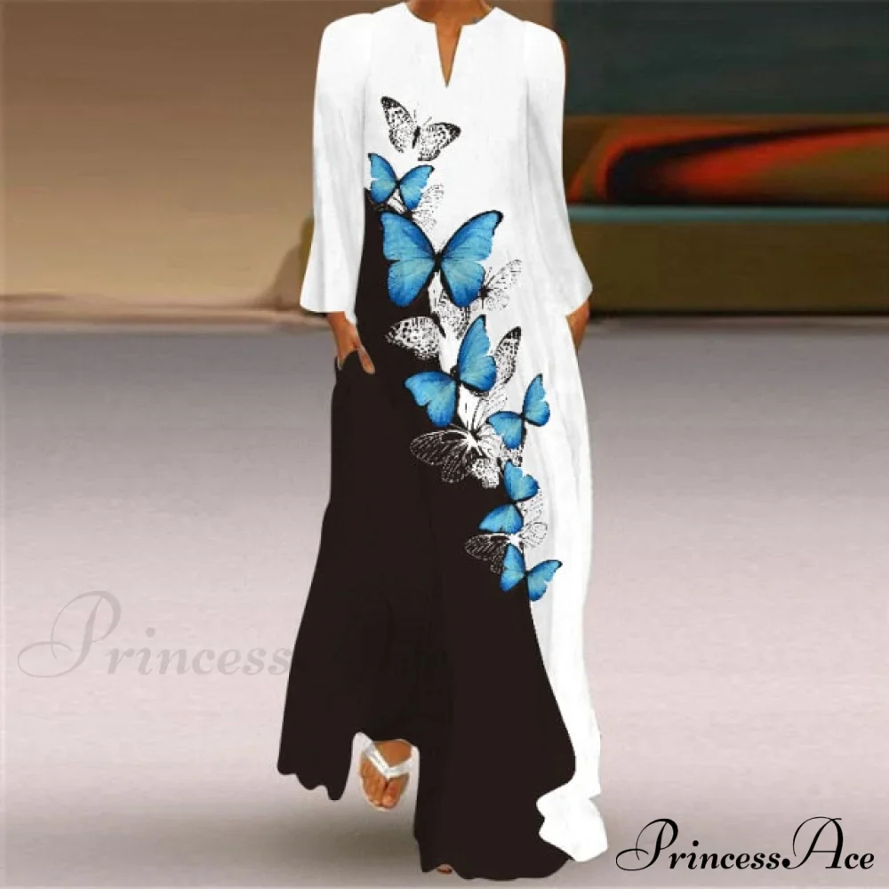 Printed Long Pocket Sexy V-neck Long Sleeve Dresses - Image 4