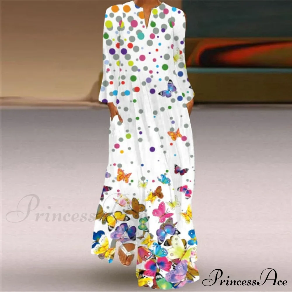 Printed Long Pocket Sexy V-neck Long Sleeve Dresses - Image 5