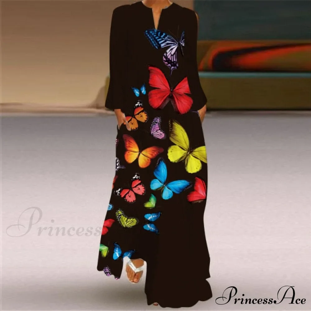 Printed Long Pocket Sexy V-neck Long Sleeve Dresses - Image 7