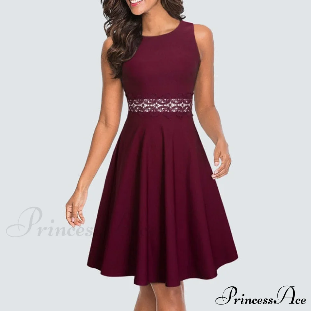 Floral Lace Patchwork Sleeveless Tunic Party Swing Dress - Image 15