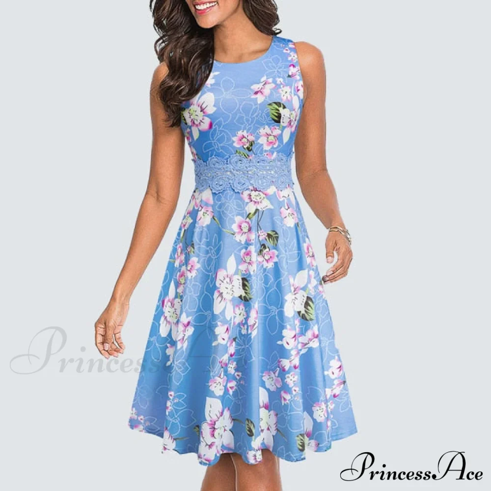 Floral Lace Patchwork Sleeveless Tunic Party Swing Dress - Image 17