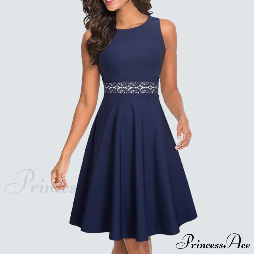 Floral Lace Patchwork Sleeveless Tunic Party Swing Dress - Image 18