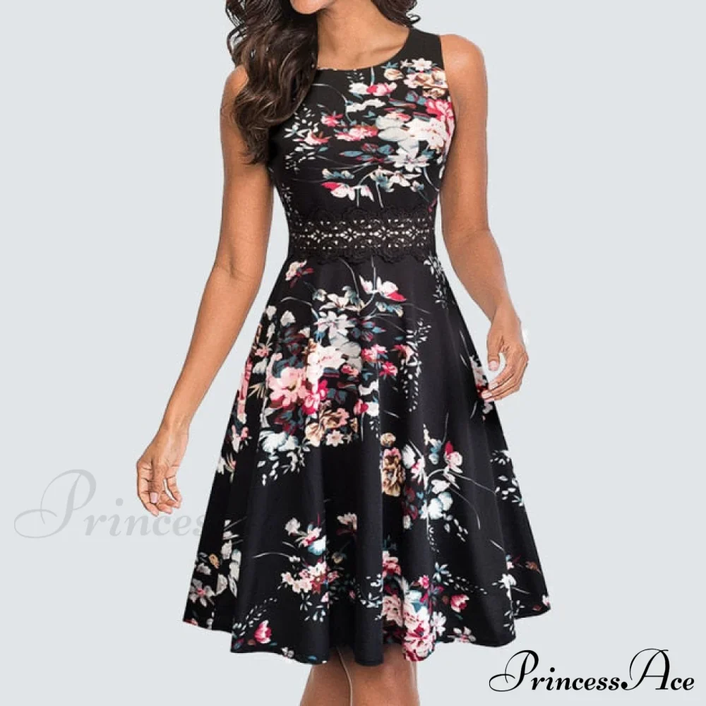 Floral Lace Patchwork Sleeveless Tunic Party Swing Dress - Image 26