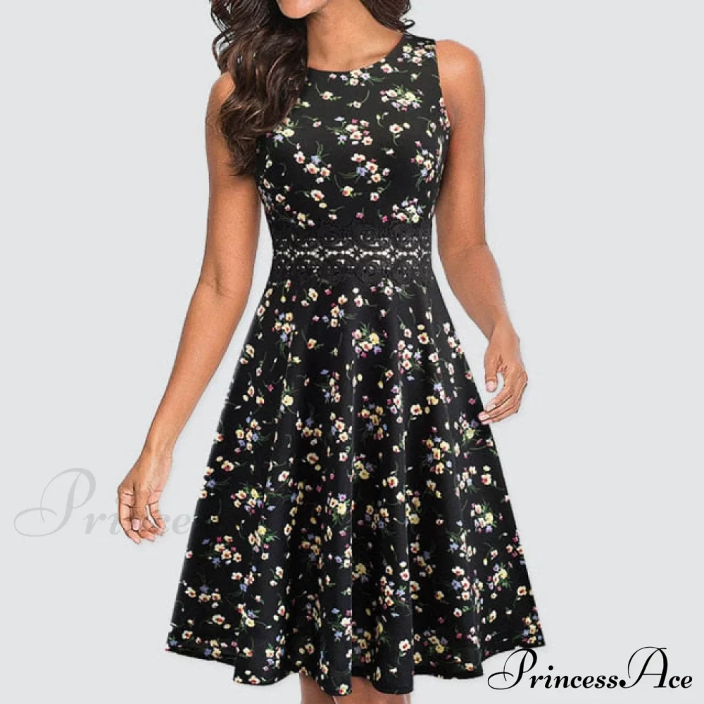 Floral Lace Patchwork Sleeveless Tunic Party Swing Dress - Image 29