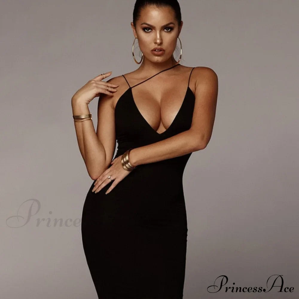 Sling V-neck Slim Fit Bodycon Long Dress - Image 2