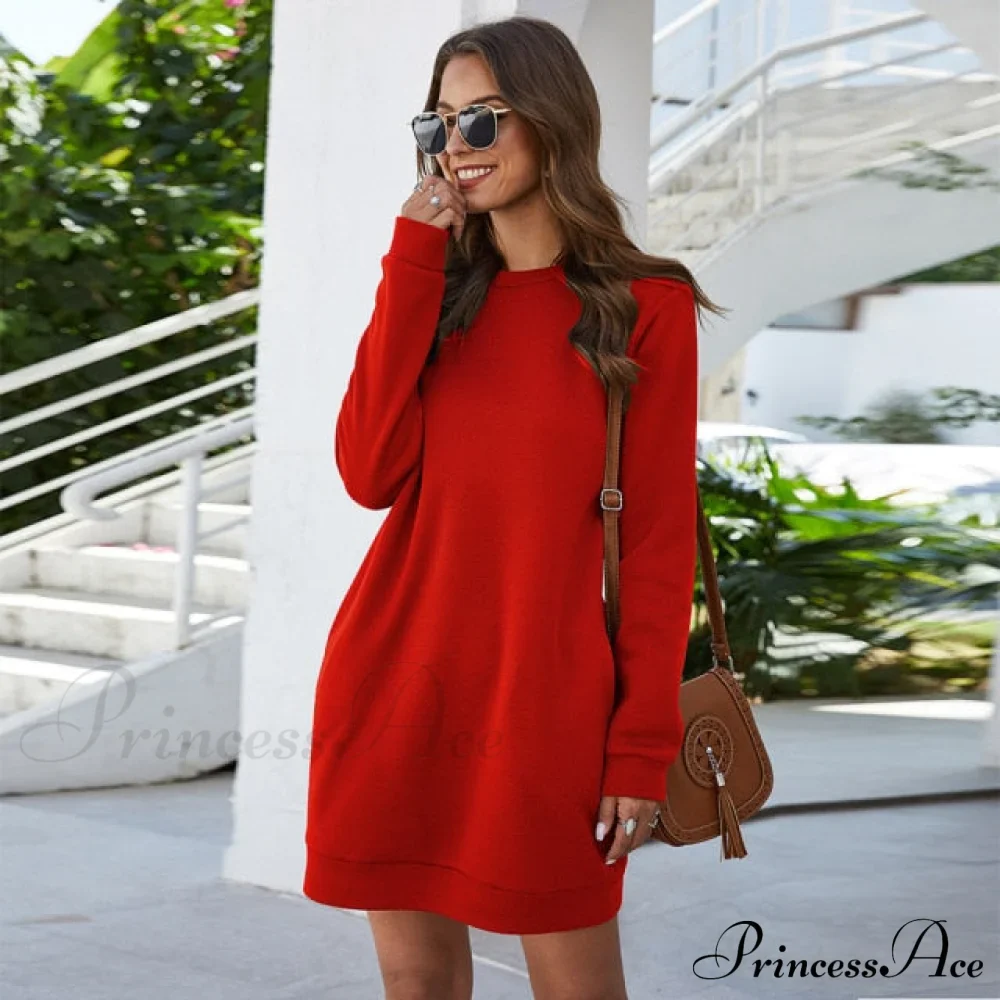 O Neck Long Sleeve Women's Sweatshirt Dress - Image 11