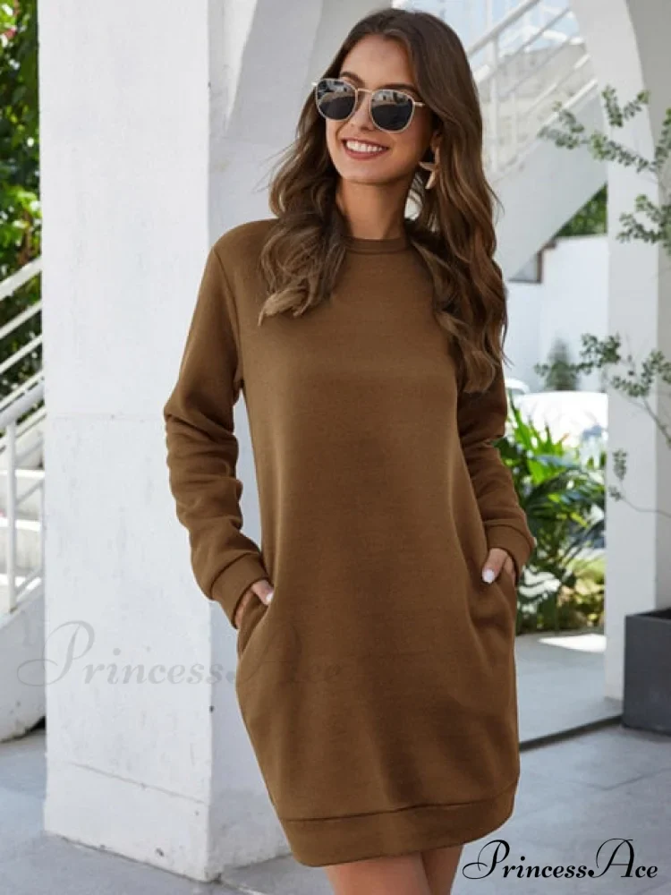 O Neck Long Sleeve Women's Sweatshirt Dress - Image 9