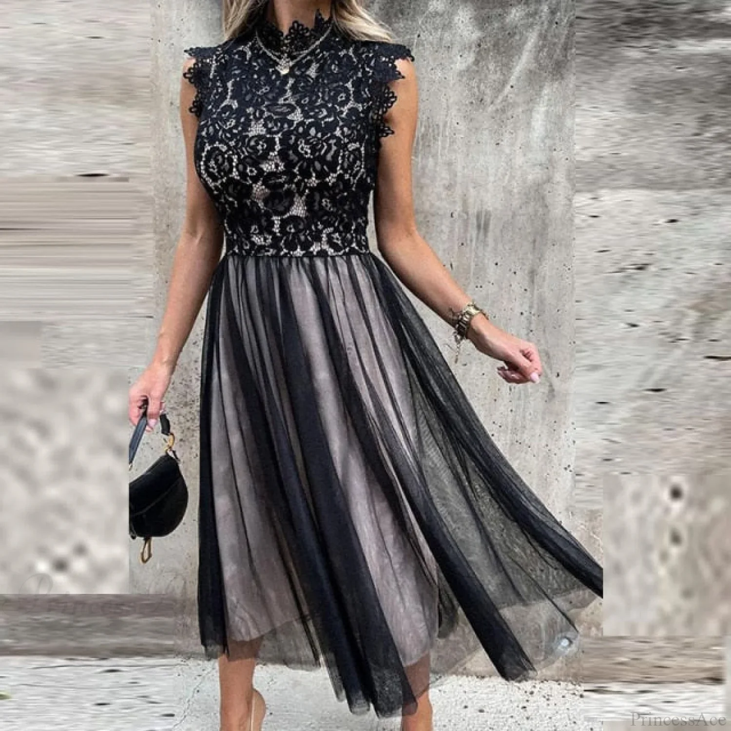 Elegant Crochet Lace Patchwork Flower Dress - Image 2