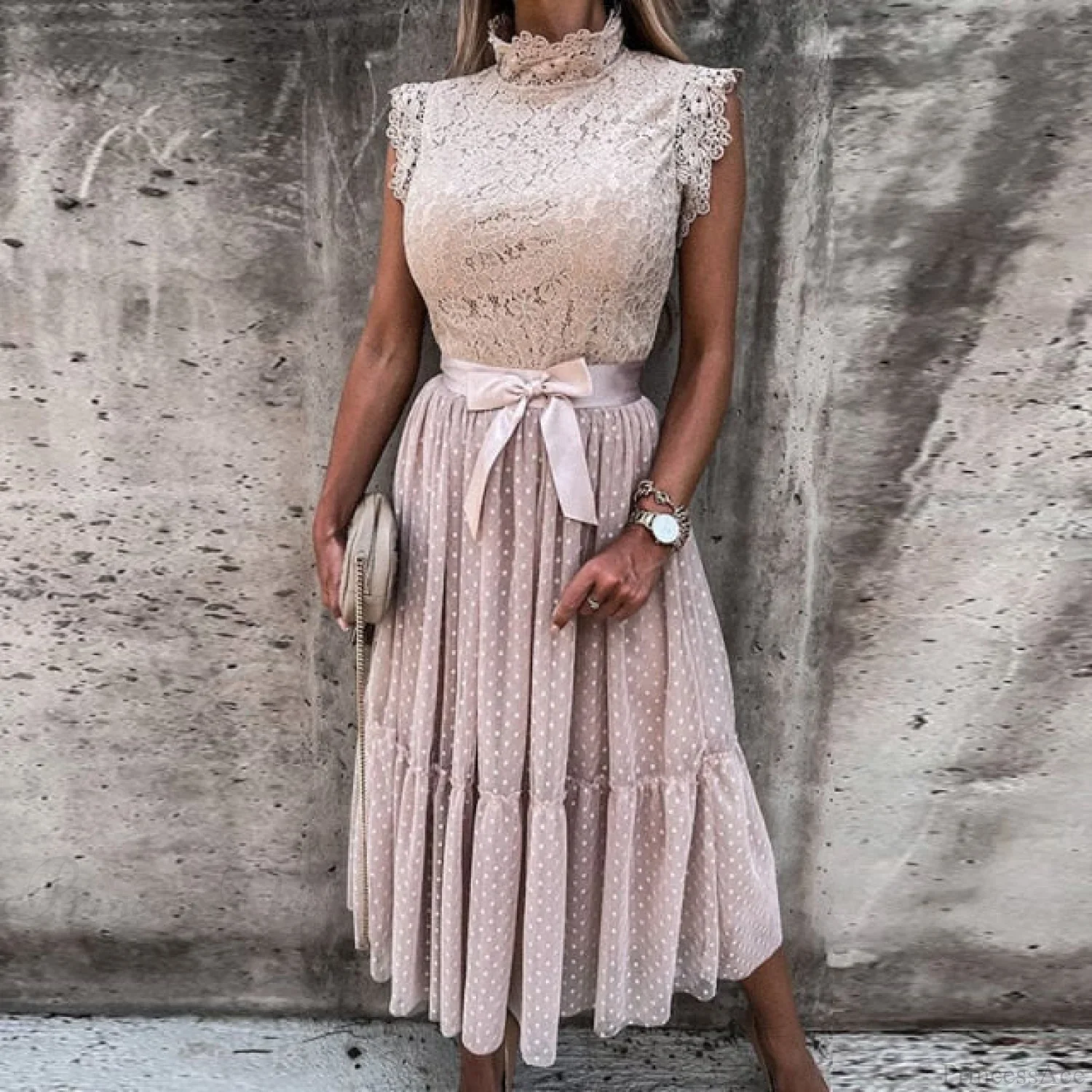 Elegant Crochet Lace Patchwork Flower Dress - Image 5