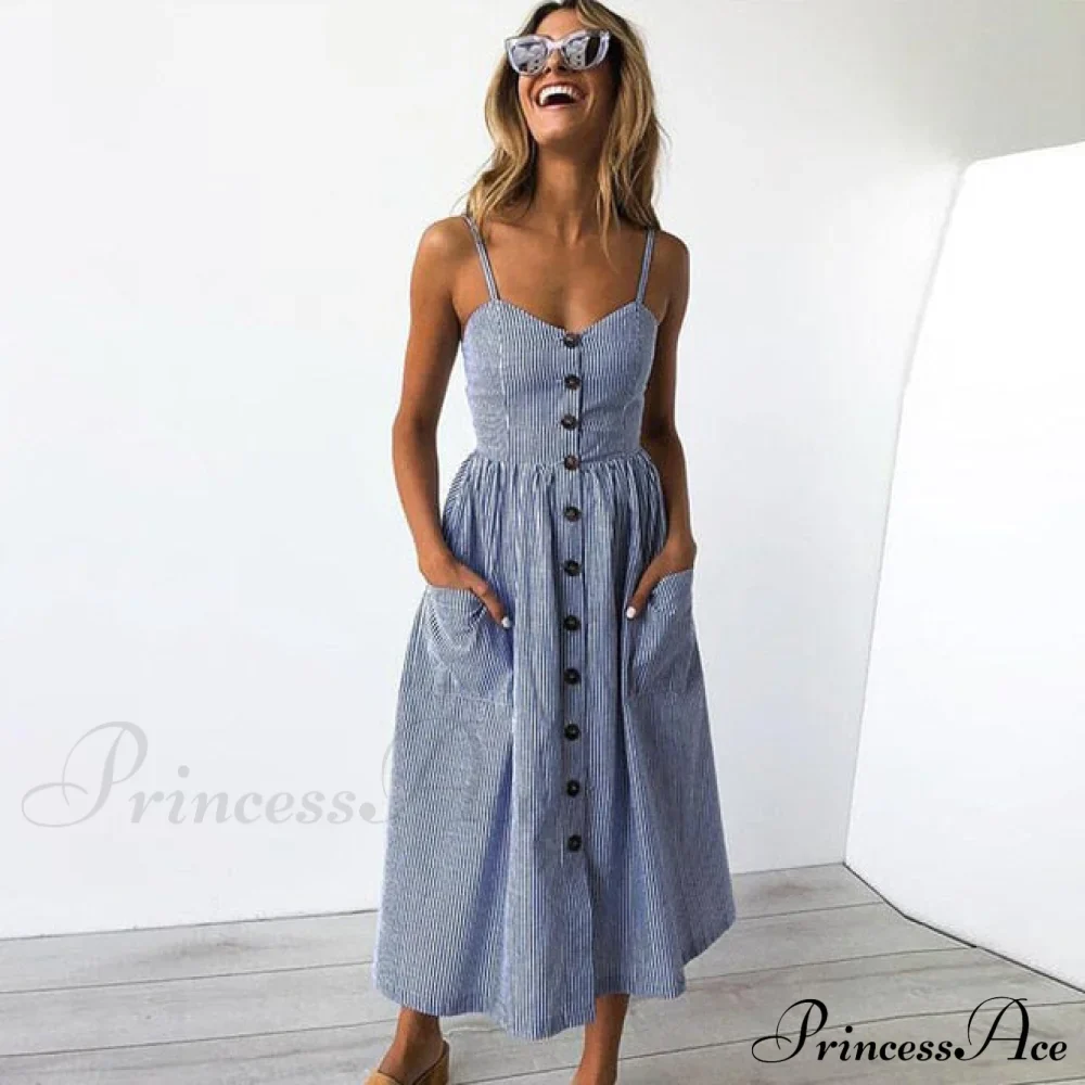 Polka Dot Striped Backless Midi Dress - Image 13