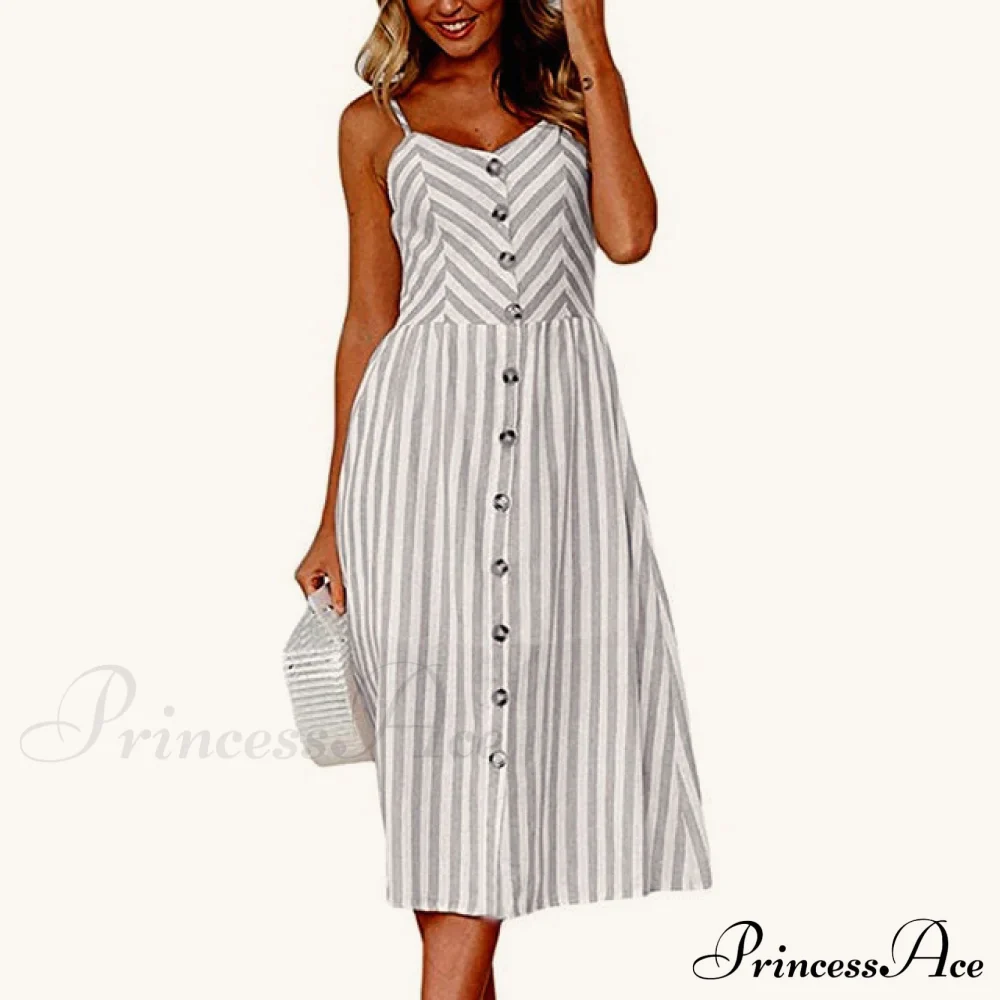 Polka Dot Striped Backless Midi Dress - Image 16
