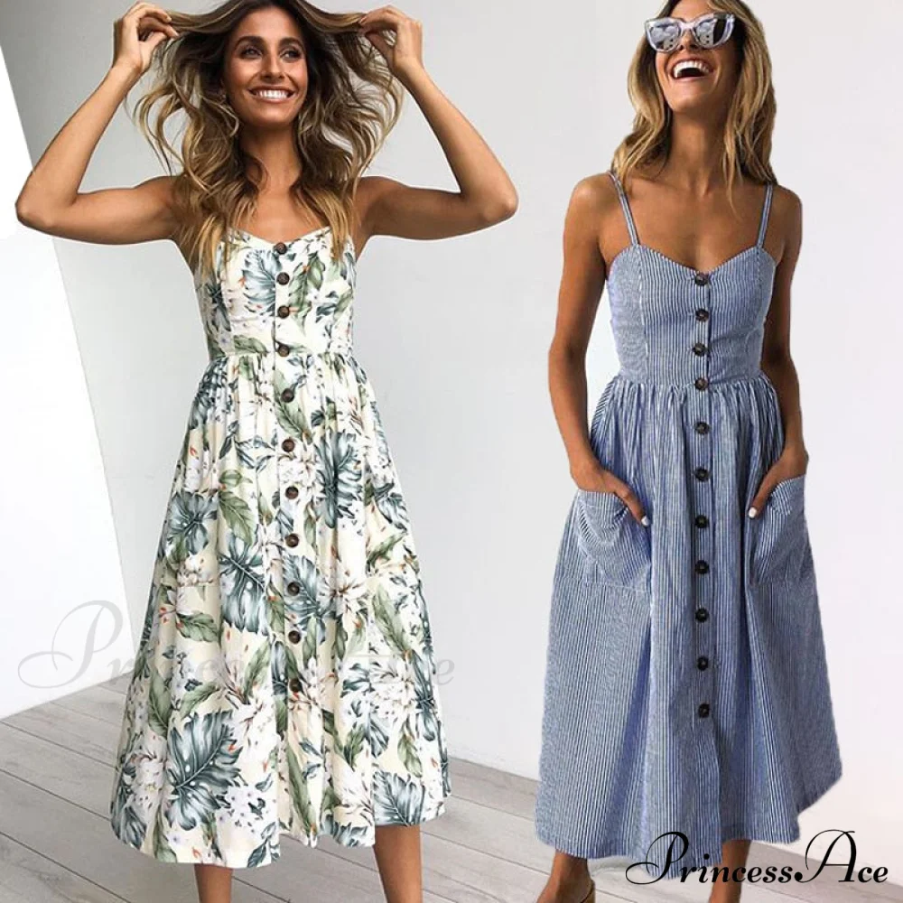 Polka Dot Striped Backless Midi Dress - Image 3