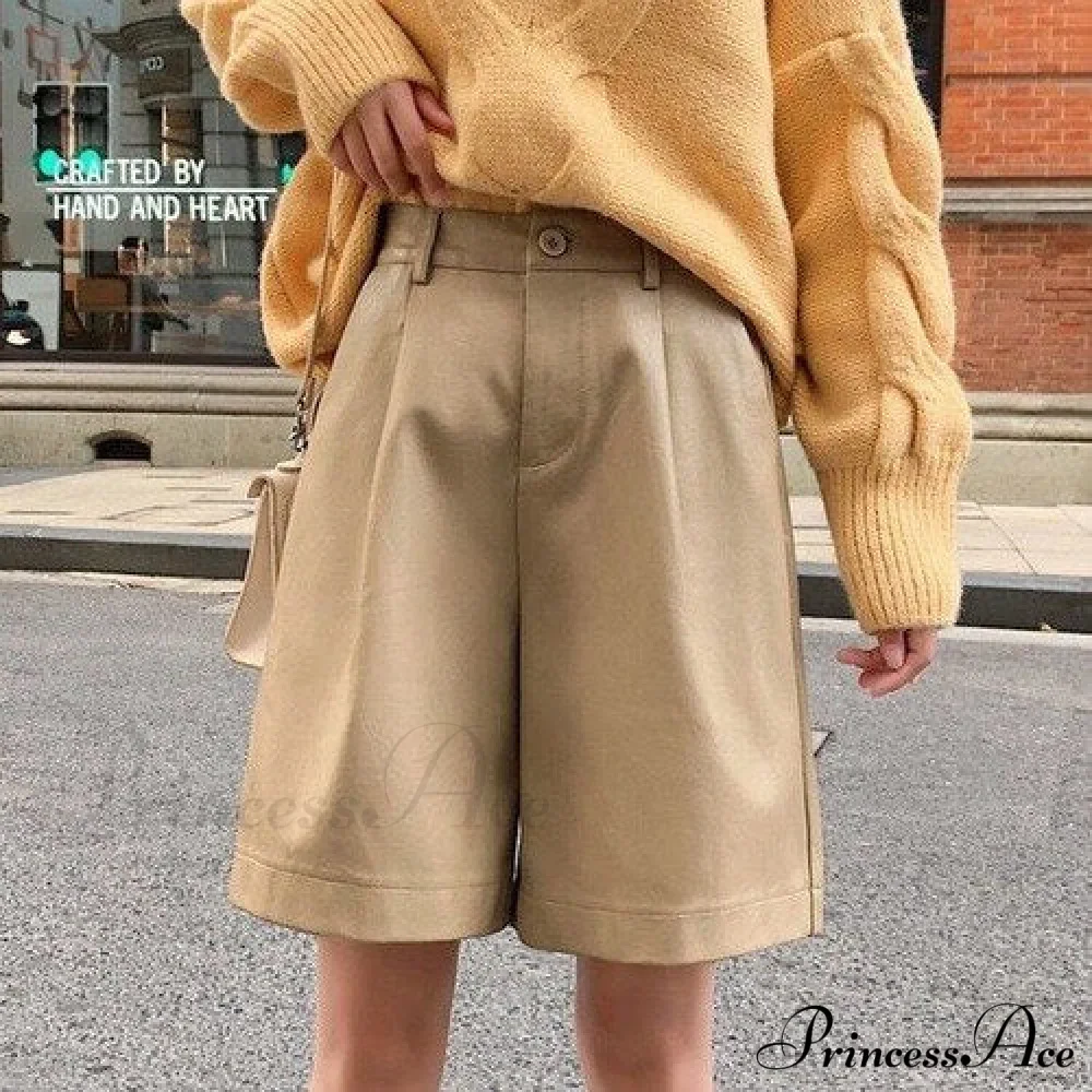 High Waist Bermuda Faux Leather Shorts - Image 3
