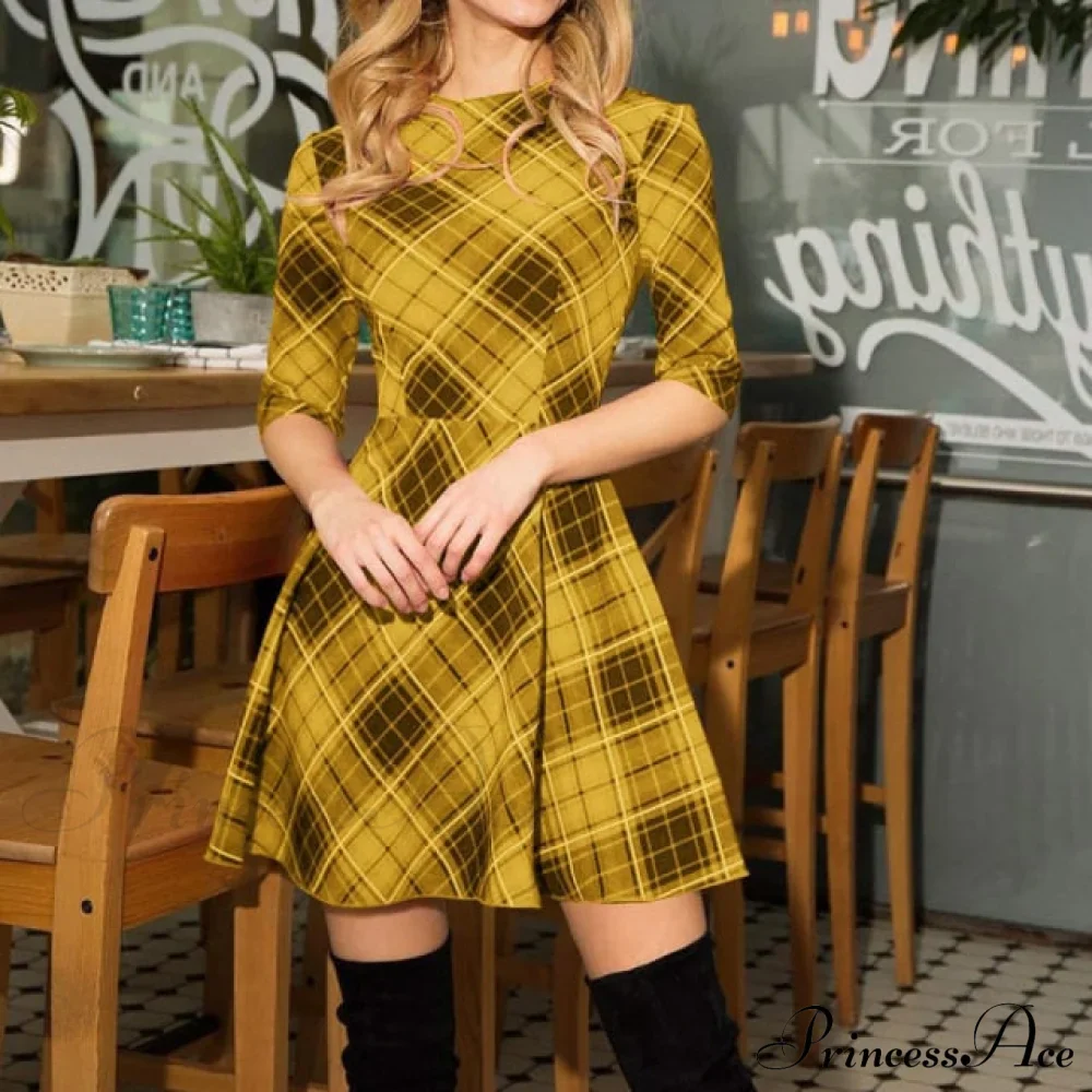 Novelty Slim Sexy Plaid Jacket Patchwork Half Sleeve Dress - Image 3