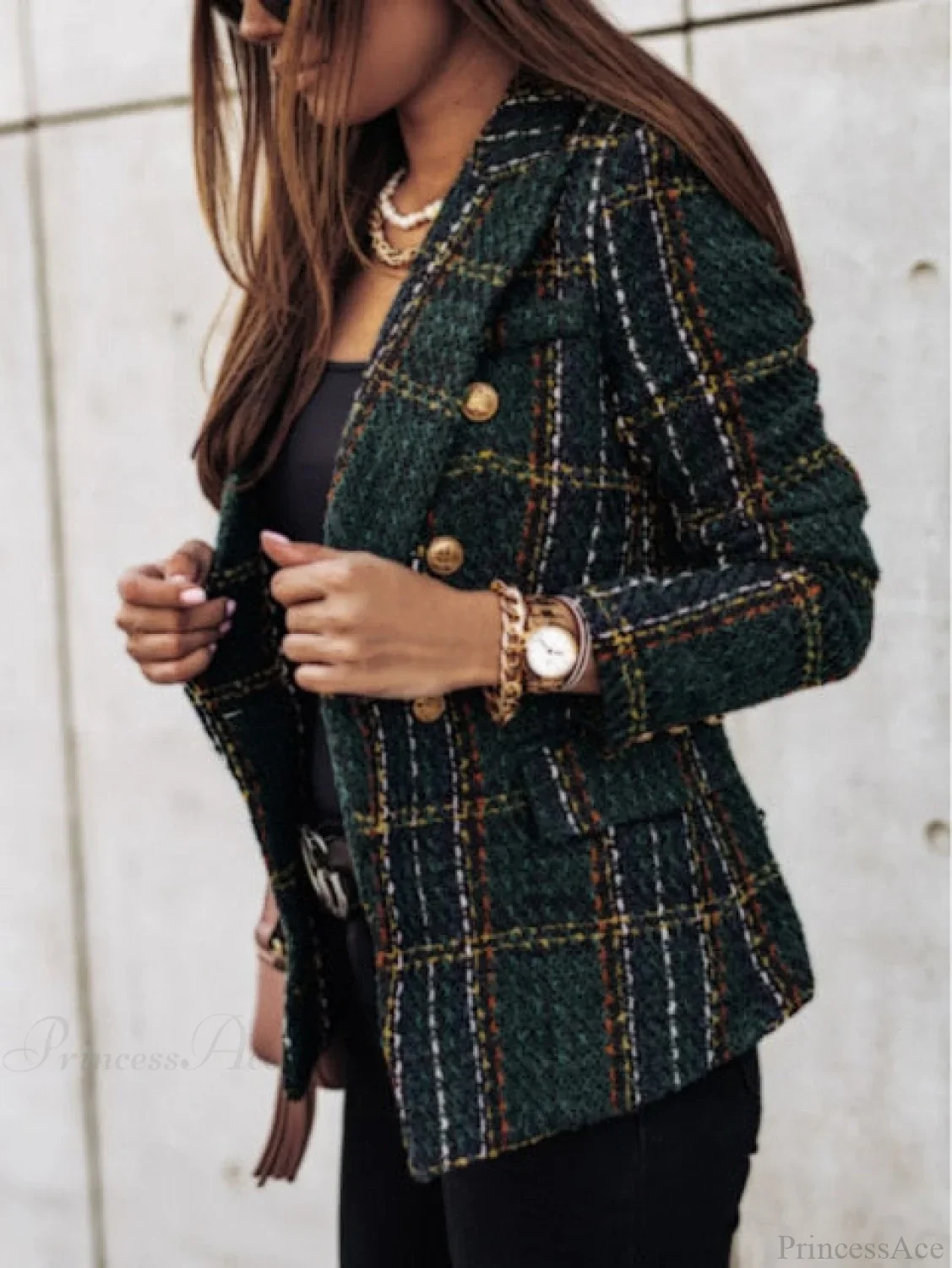 Lady Elegant Double-breasted Check Slim Long-sleeved Blazer - Image 4