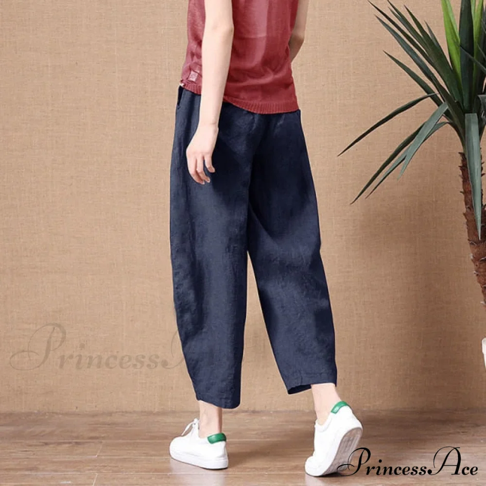 Elastic Waist Vintage Lady Loose Casual Pants - Image 2