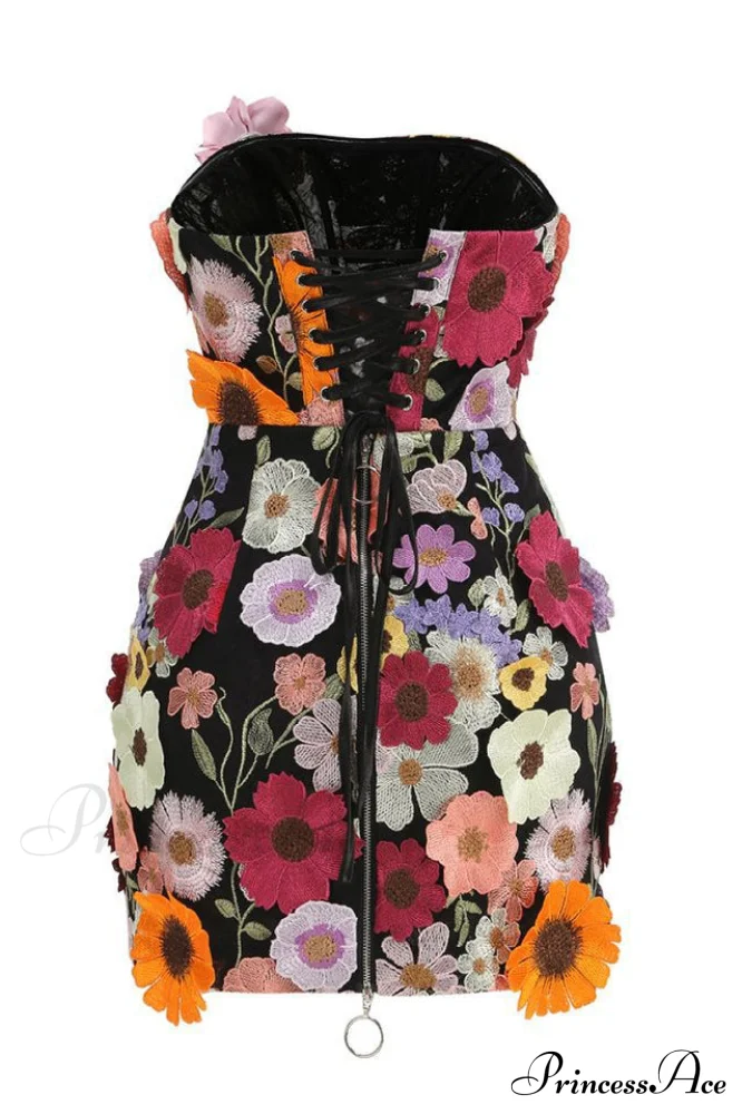 Floral 3D Embroidery Charming Tube Mini Dress - Image 6