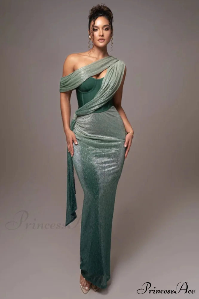 Green Draped Stylish Maxi Dress