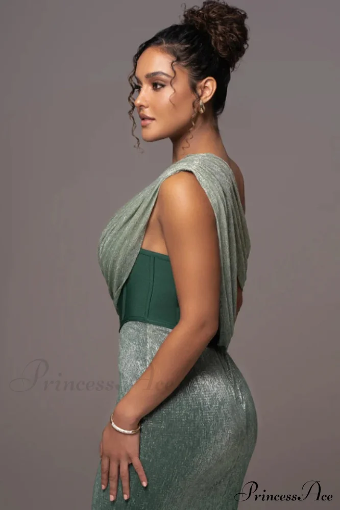 Green Draped Stylish Maxi Dress - Image 5