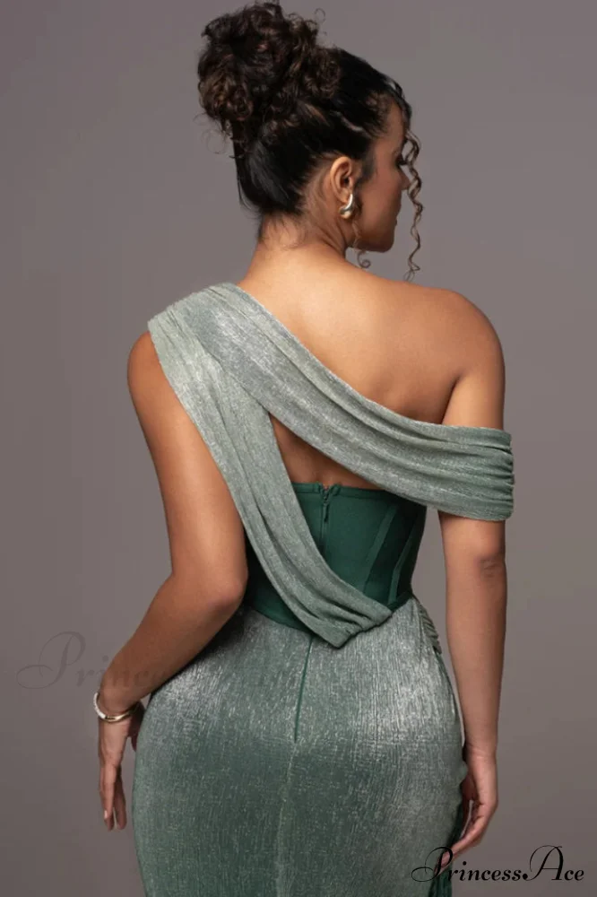 Green Draped Stylish Maxi Dress - Image 6