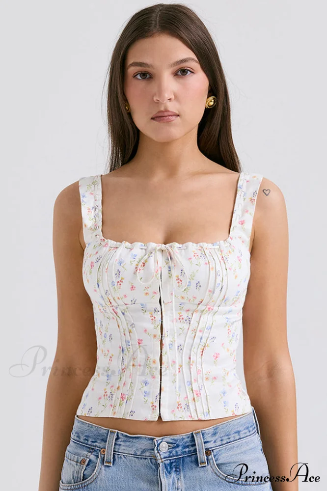 Chicca White Stylish Posy Print Top