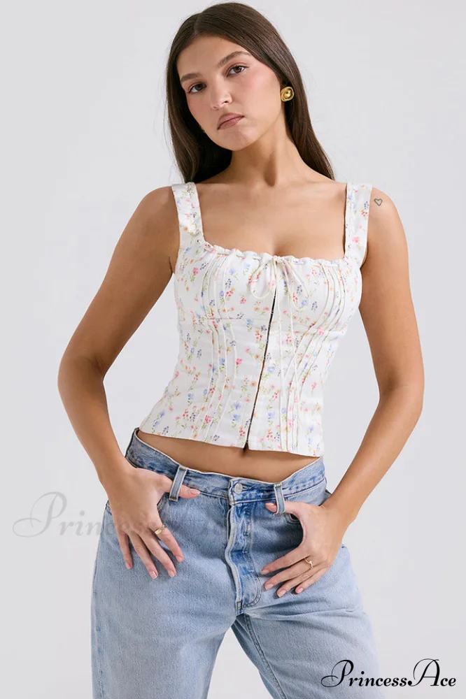 Chicca White Stylish Posy Print Top - Image 2