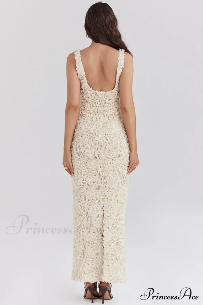 Carena Plunge Floral Charming Applique Maxi Dress - Image 5