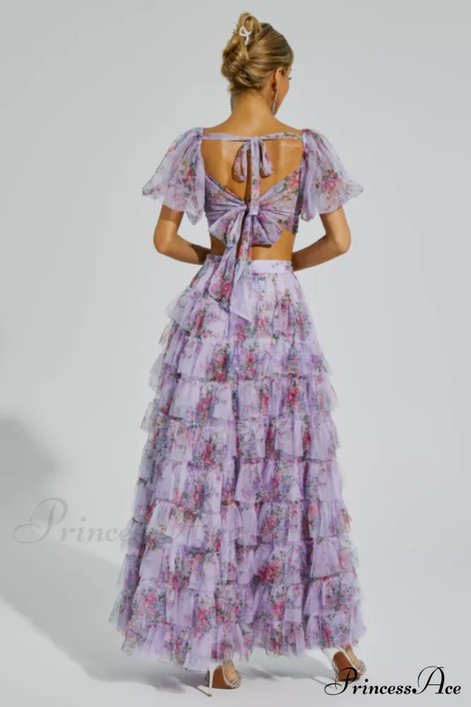 Braylee Purple Stylish Floral Ruched Set - Image 4